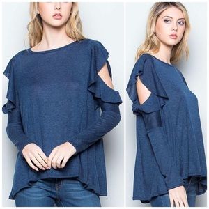 ❗️CLOSING SALE❗️Blue Ruffled TopSide Cutout Detail